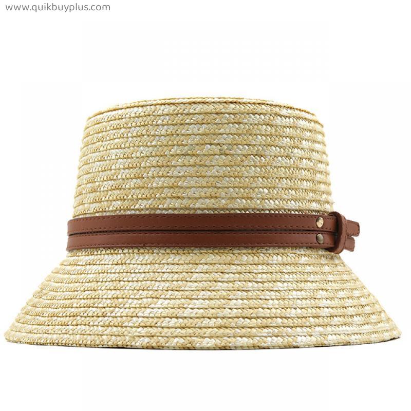 Handmade Summer Hats for Women Ladies Sun Hat Big Pearl Chain Beige Straw Hat Adjuatble Beach Hat Wide Brim Kentucky Derby Hat