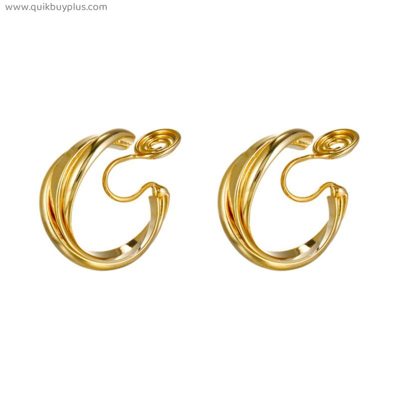 Handmade Vintage Golden Intertwined C Shape Clip on Earrings Hoop Non Pierced Cute Earrings for Women Trend Jewelry Gift
