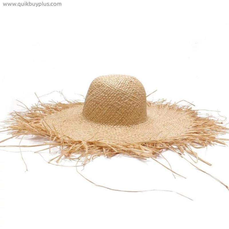 Handmade Women Straw Sun Hats Large Wide Brim Gilrs High Quality Beach Straw Sun Caps For Holiday