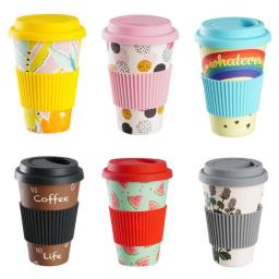 Heat Resistance Bamboo Fiber Mug Coffee Mugs With Silicone Lid Tea Milk Bear Cup Drinkware Water Bottle