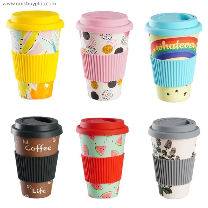Heat Resistance Bamboo Fiber Mug Coffee Mugs With Silicone Lid Tea Milk Bear Cup Drinkware Water Bottle