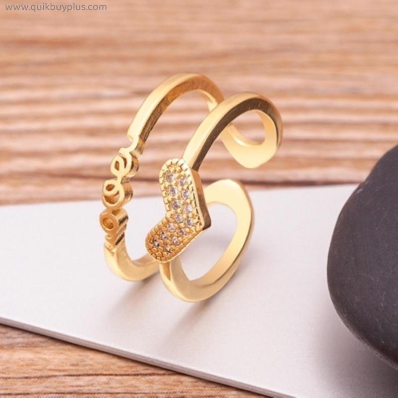 High Quality Luxury  Three Layers Copper Zircon Gold Open Rings For Woman New Fashion Korean Adjustable Jewelry Party Gifts