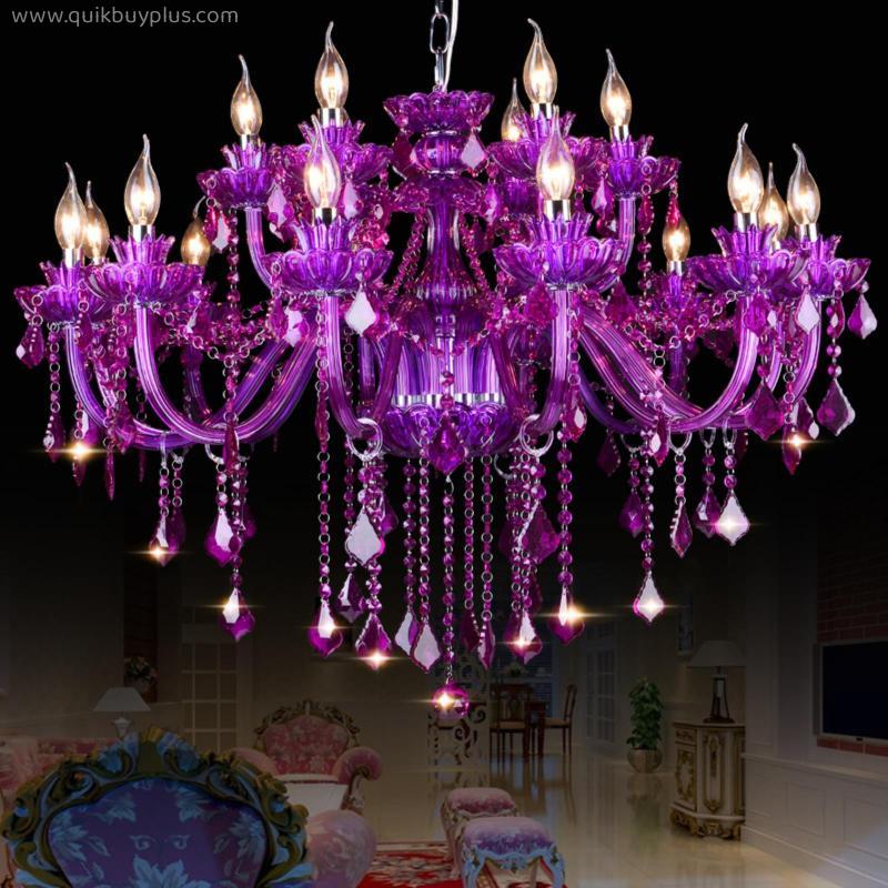 High Quality Purple K9 Crystal Chandelier Lustre Crystal Chandeliers Light Lustres De Cristal Chandelier LED  Villa Purple Lamp