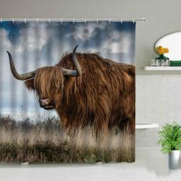 Highland Cow Animal Shower Curtains Bath Screens 3D Print Northern Europe Waterproof Fabric Bathroom Curtain With Hooks Washable