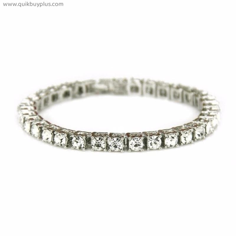 Hip Hop Men Crystal Single/Double Row Tennis Bracelet Bling Fashion Bracelets Gift Jewelry