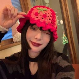 Hollow Cherry Knitted Fisherman Hats For Women Handmade Red Matching Basin Hat Spring Summer Sun Hat Beanies