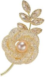 Hollow Collar Pin Rose Flower Brooch Golden Flower Women's Pearl Coat Clothing Accessories Corsage