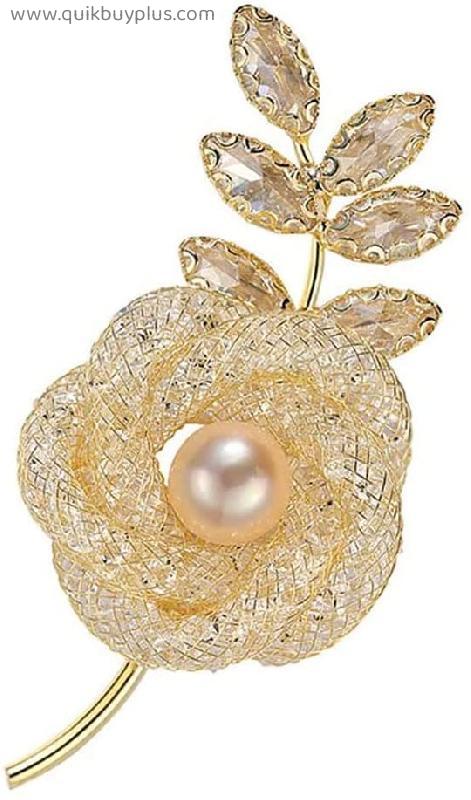 Hollow Collar Pin Rose Flower Brooch Golden Flower Women's Pearl Coat Clothing Accessories Corsage