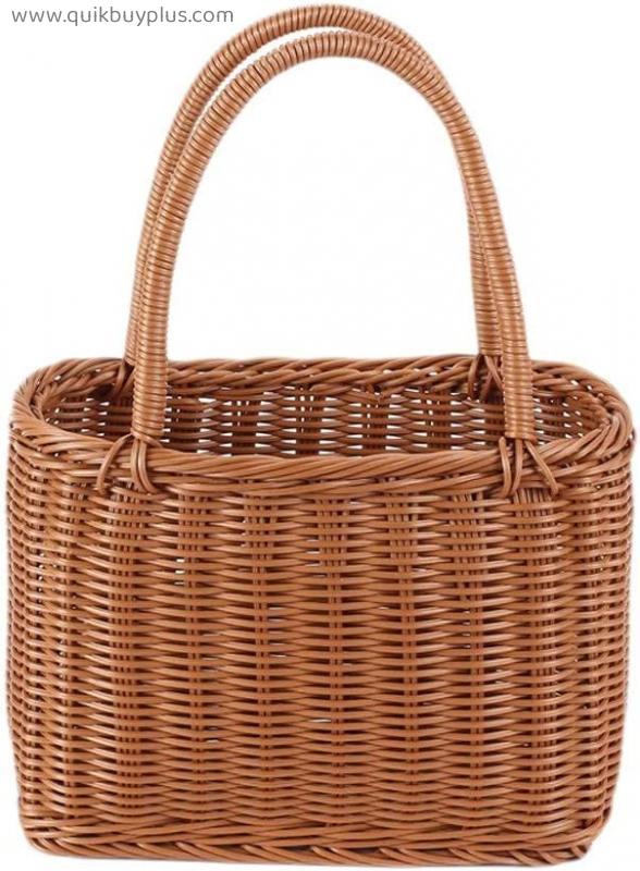 Home Garden Outdoors Picnic Baskets Hand-woven Rattan Straw Handle Picnic Baskets Outdoor Camping Shopping Gift Snack Portable Storage Baskets Boxes & Chests Picnic Baskets Hampers