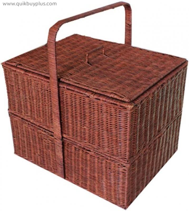 Home Garden Outdoors Picnic Baskets Outdoor Square Double-layer Hand-woven Bamboo Rattan Picnic Baskets Food Camping Storage Shopping Gift Baskets Boxes Chests Picnic Baskets Hampers
