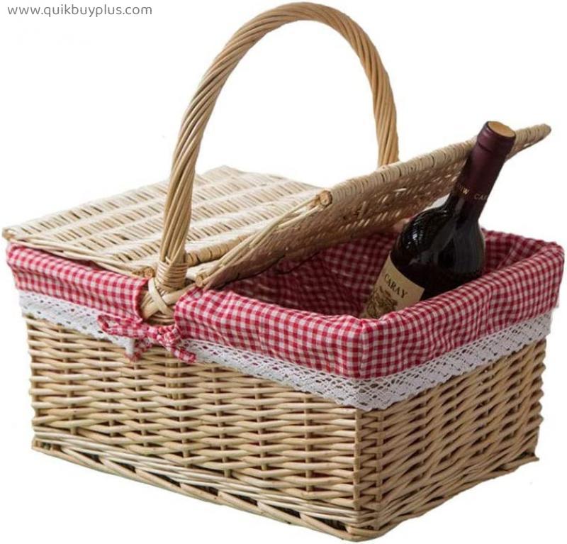 Home Garden Outdoors Picnic Baskets Rattan picnic bag wicker gift basket fruit basket shopping basket storage basket small basket storage basket Picnic Baskets Hampers (Color : Red plaid)