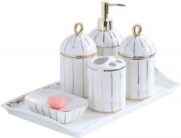 Home Lotion&Soap Dispensers 6-piece Ceramic Bathroom Accessories Including Emulsion Dispenser and Toothbrush Holder, Cup and Saucer, Soap Tray and Utility Tray Soap Dispensers Lotion Shower Dispenser