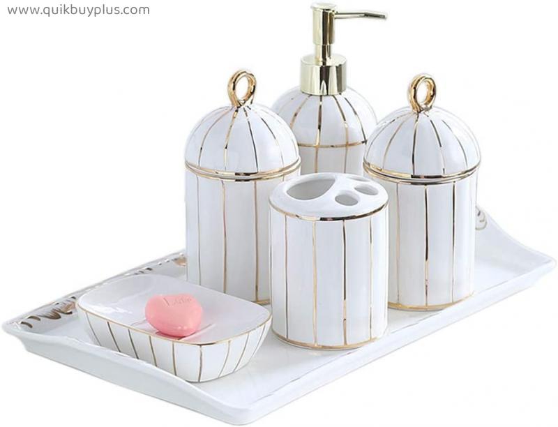 Home Lotion&Soap Dispensers 6-piece Ceramic Bathroom Accessories Including Emulsion Dispenser and Toothbrush Holder, Cup and Saucer, Soap Tray and Utility Tray Soap Dispensers Lotion Shower Dispenser