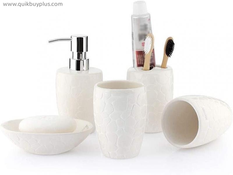 Home Lotion&Soap Dispensers Creative Ceramic 5 Piece Bathroom Accessory Set Including Soap Dish and Soap Dispenser, Toothbrush Holder and Mouthwash Cup Soap Dispensers Lotion Shower Dispenser