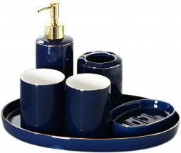 Home Lotion&Soap Dispensers Dark Blue Gold Edge Ceramic Bathroom Accessories Supplies Six-piece Set Containing Soap Dispenser Mouthwash Cup Toothbrush Holder Soap Box And Tray Soap Dispensers Lotion S