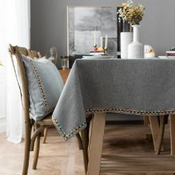 Home Restaurant Decor Tablecloth Waterproof Solid Color Cotton Linen Embroidered Lace Dining Table Cloth for Wedding