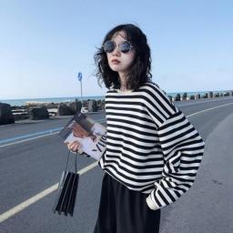 Hoodies Women Harajuku Gothic Stripe Cotton Hoodie Clothes 2022 Autumn Long Sleeve Loose Kawaii Korean Thin Sweatshirt Tops