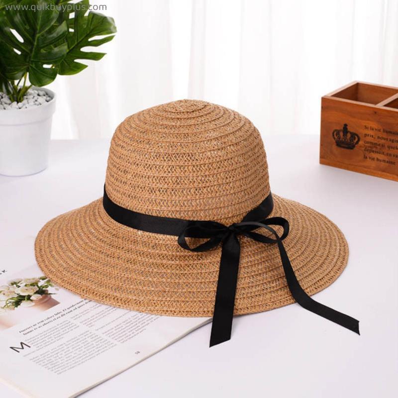 Hot Sale Flat High Sun Hat Summer Spring Women's Travel Caps Straw Hat Bandages Beach Child Traw Hat Breathable