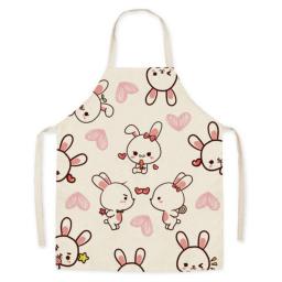 Household Cleaning Linen Kitchen Apron Cartoon Rabbit Print Adult Parent-child Sleeveless Aprons for Women Baking Accessories