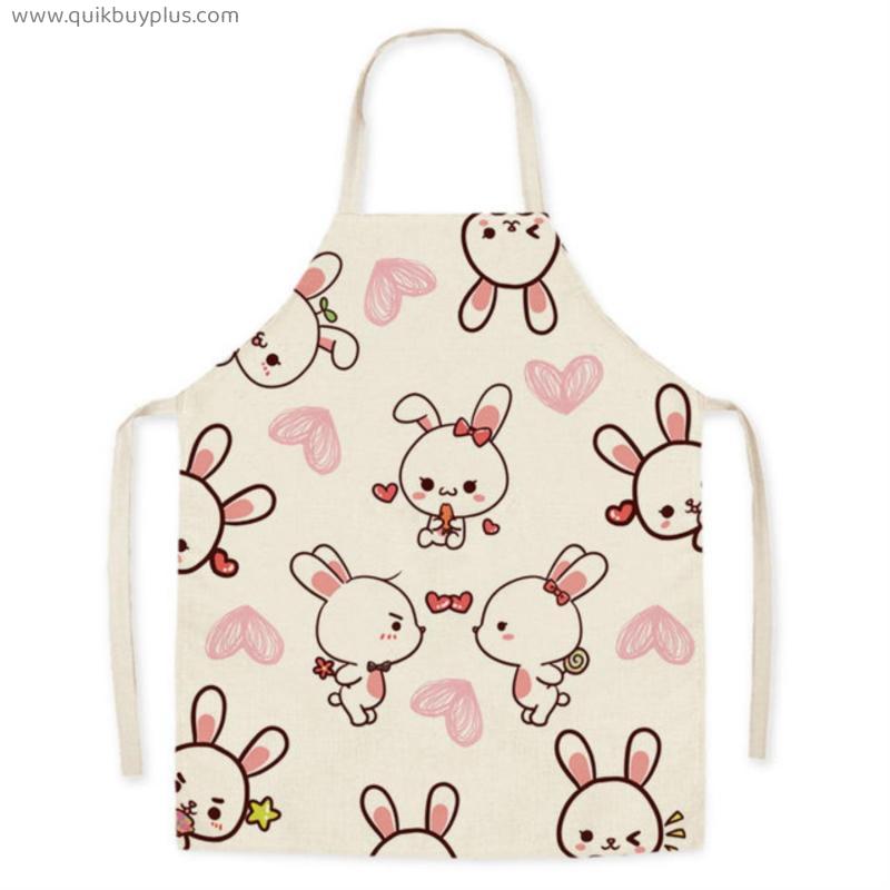 Household Cleaning Linen Kitchen Apron Cartoon Rabbit Print Adult Parent-child Sleeveless Aprons for Women Baking Accessories