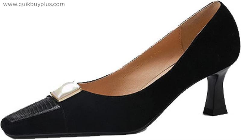 Hoxekle Formal Square Toe Slingback Pump Shoes for Women Comfort Slip-ons High Stiletto Heeled Career Dress Pumps