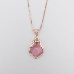HuiSept 925 Silver Female Necklace Round Shaped Rose Quartz Zircon Gemstone Pendant Clavicle Chain Jewellery Wedding Party Gifts