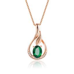 HuiSept 925 Silver Jewelry Necklace with Emerald Zircon Gemstone Flower Shape Pendant for Women Wedding Promise Party Ornaments