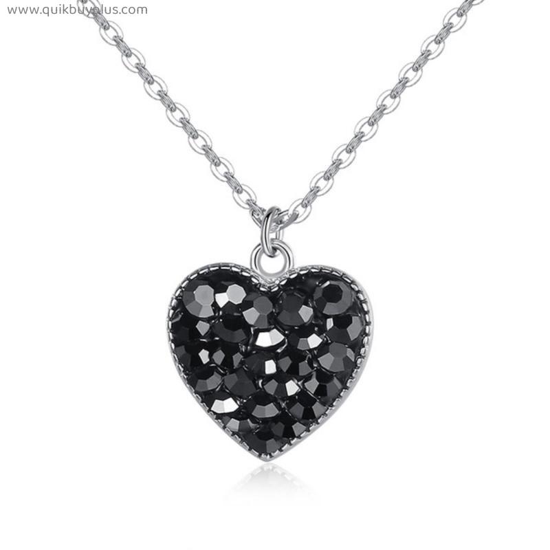 HuiSept Fashion Necklace S925 Silver Jewelry Accessories with Obsidian Gemstone Heart Shape Pendant for Women Wedding Party Gift