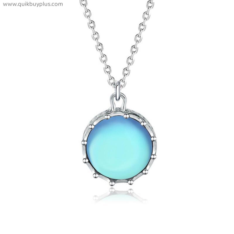 HuiSept Trendy Necklace S925 Silver Jewelry Pendant with Round Blue Moonstone Ornaments for Women Wedding Party Gift Wholesale