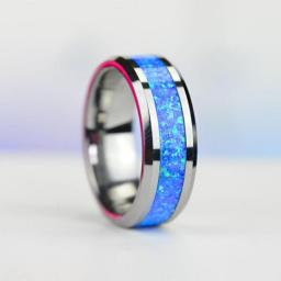 I & FDLK  Luxury Blue Fire Opal Stainless Steel Rings Never Fade Engagement Ring Men's Wedding Jewelry