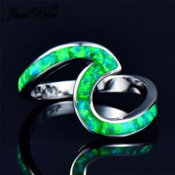 I & FDLK  Top Quality Male Female Rainbow Fire Opal Wave Rings For Women Men Silver Color Blue/Green Opals Ring Gift