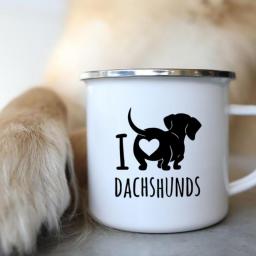 I Love Dachshunds Dog Enamel Coffee Mugs Camping Picnic Bonfire Party Beer Drink Juice Cola Cups Outdoor Travel Cocoa Water Mug