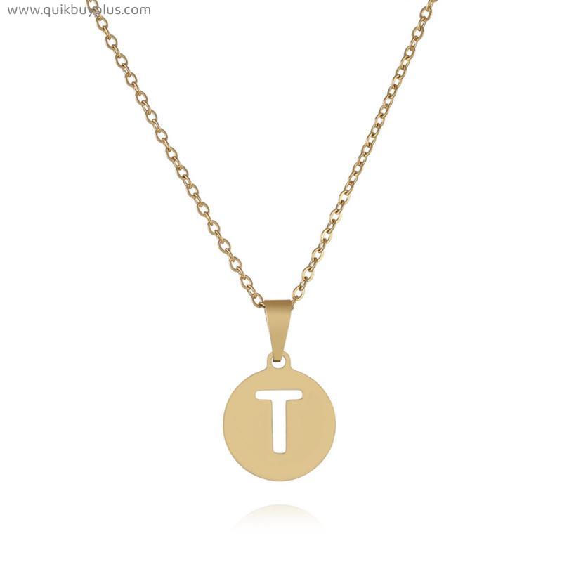 Initial Letter Name Hollow Pendant Necklace Stainless Steel Alphabet 26 A-Z Simple Lucky gold clavicle chain Jewelry Gifts Accessories for Women Girls Couples Students Best Friends