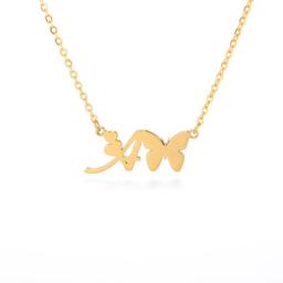 Initial Letter Name Pendant Necklace Stainless Steel Simple Cute Gold Butterfly Necklace Alphabet 26 A-Z Gold Clavicle Sweater Chain Jewelry Gifts Accessories For Women Mum Girls