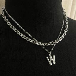 Initial Letter Name Pendant Necklace Titanium Steel  Hip Hop Street Sweater Clavicle Chain  Alphabet Retro Personality Layered Choker Necklaces Jewelry Gifts Accessories For Men Women
