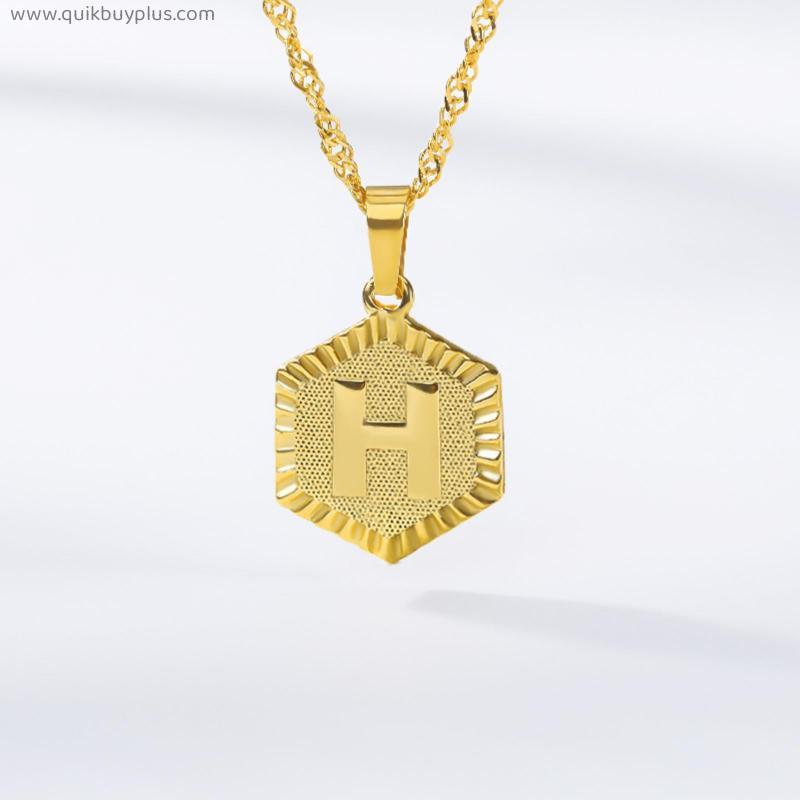Initial capital Letter Name Pendant Necklace stainless steel Simple Cute hexagonal Alphabet 26 A-Z gold clavicle sweater chain Jewelry Gifts Accessories for Men Women Girls