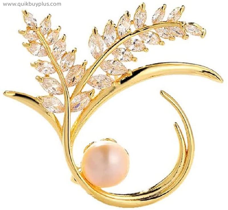 Inlaid Zircon Leaf Brooch, Ladies Temperament Natural Freshwater Pearl Accessories Corsage Brooch, Ladies Exquisite Personalized Gift Brooch Jewelry, Suitable for Party Daily Clothing Bag Sc