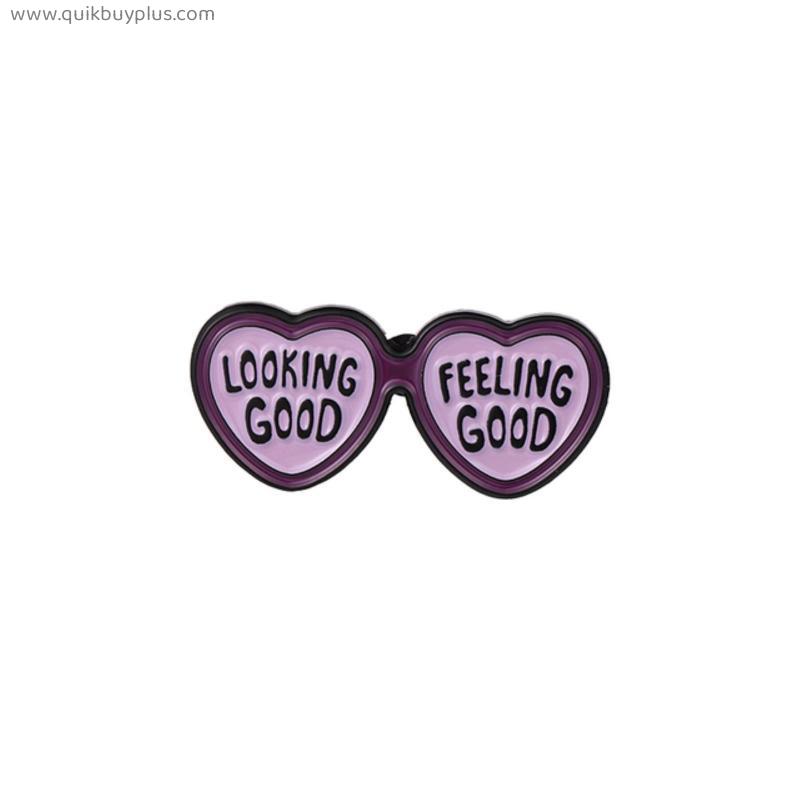 Inspirational Quotes Enamel Pin Purple Crystal Moon Phase Coffee Cup Heart Glasses Brooches Chin Up Badges for Friends Wholesale