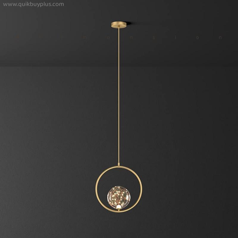 Interior Glass Pendent Lamp LED Dimmable Brass Chandelier Modern Bedroom Bedside Adjustable Ceiling Hanging Light Nordic Kitchen Dining Decor Suspended Lighting Fixture