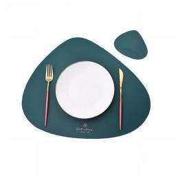 Inyahome Round Leather Placemats for Dining Faux Large PU Place Mats and Small Coffee Coasters for Kitchen of Home Waterproof