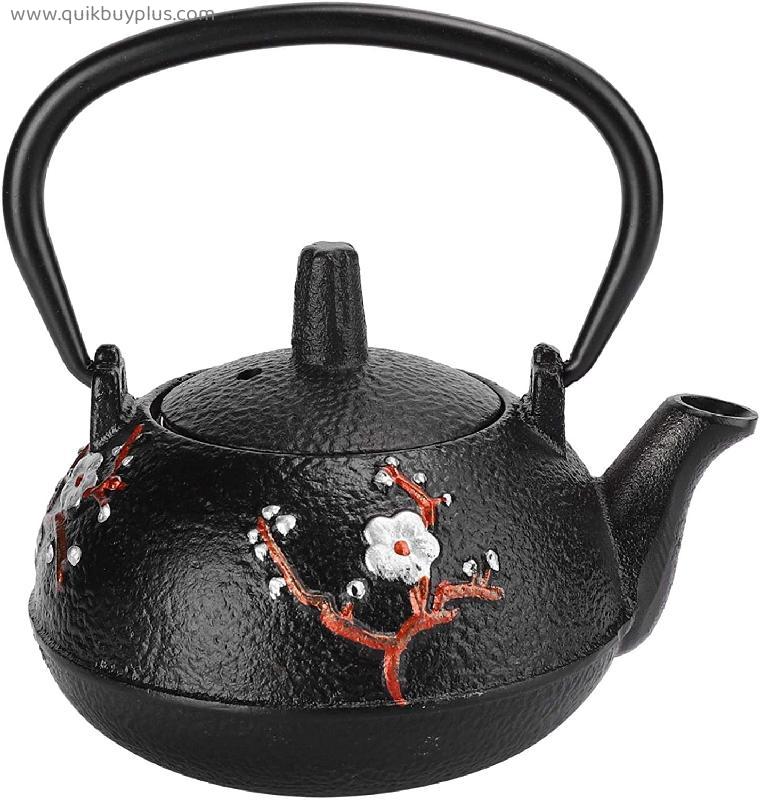 Iron Tea Boiler with Strainer,Cast Iron Tea Kettle Imitating Japanese Uncoated Magpie Plum Blossoms Gift Decoration 0.3L,Made of iron, wear‑resistant and corrosion‑resistant.