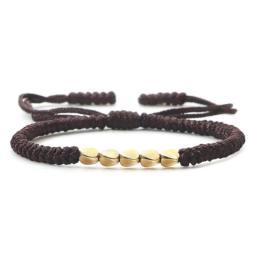 Irregular Copper Beads Braided Bracelet For Women Men Tibetan Buddhist Handmade Knots Adjustable Rope Thread Bracelets Jewelry