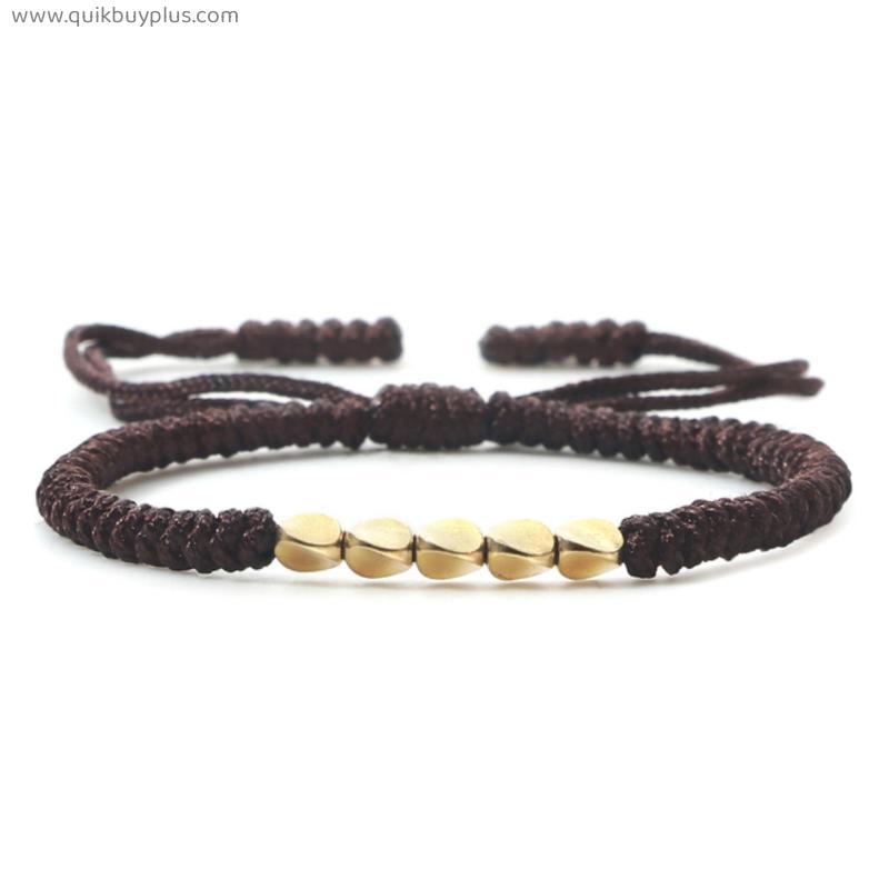 Irregular Copper Beads Braided Bracelet For Women Men Tibetan Buddhist Handmade Knots Adjustable Rope Thread Bracelets Jewelry