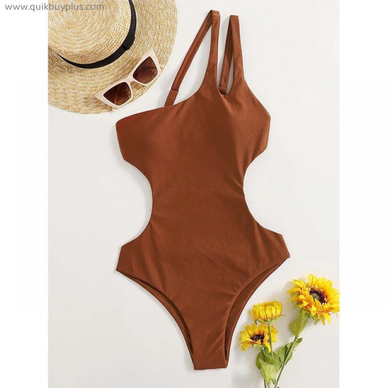 Irregular One Piece Suits Solid Color Swimsuit Women 2022 Swimwear One Shoulder Bathing Suits Sexy Beachwear Summer Swimsutis