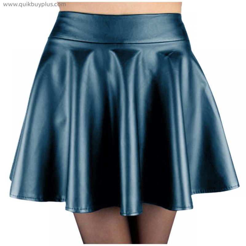 JAYCOSIN Women Sexy Faux Leather Skirts High Waist Elastic Mini Short Skirt Multi Purpose For Skater Work Knee-Length Skirts