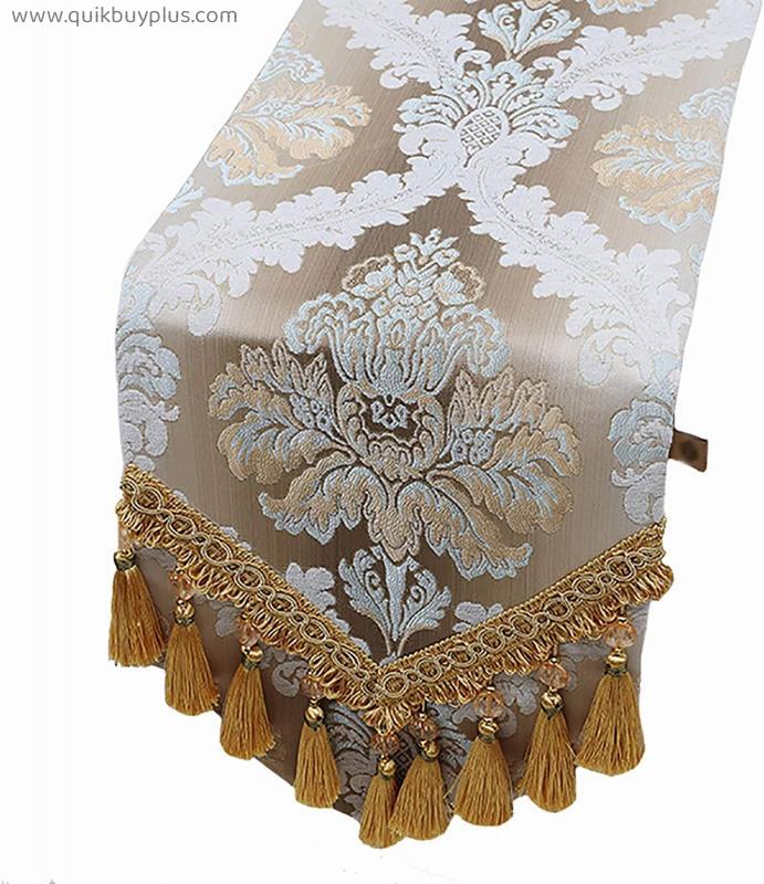 JH1 Traditional Embroidery Table Runner, Smooth Polyester Table Cloth V-end Tassels Dining Placemats for Kitchen Wedding (Color : Style 2, Size : 33×200cm)