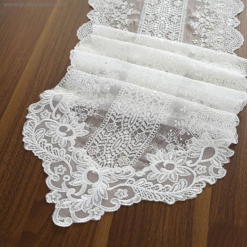 JH1 White Lace Table Runner For Candlelight Dinners Party Table Decor, Elegant Dresser Scarves Hollow Table Cloth Washable (Size : 30×70cm/11.8×27.6in)