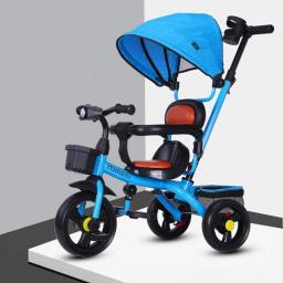 JHDPH3 Trike For 1 Year Old, Beginner With Push Handle 4 In 1 Trike, Outdoor Recreational Kid Tricycles Foldable Sun Shade With Push Handle (Color : Blue)