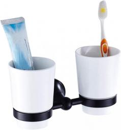 JHSLXD.YSPJ Retro Toothbrush Cup Holder Bathroom Brass Accessories Black Paint Toothbrush Holder Double White Ceramics Mouth Cup Toothbrush Cup,Black