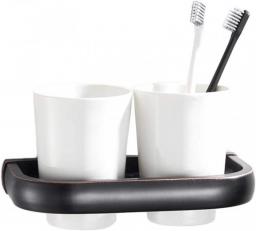 JHSLXD.YSPJ Retro Toothbrush Cup Holder Bathroom Brass Toothbrush Cup Holder Black Paint Accessories White Ceramics Mouth Cup Toothbrush Cup Hardware Accessories,Black